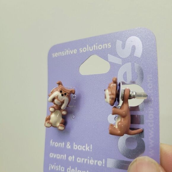 Brand New Claire's Brown & White Dog Earrings - Picture 5 of 7